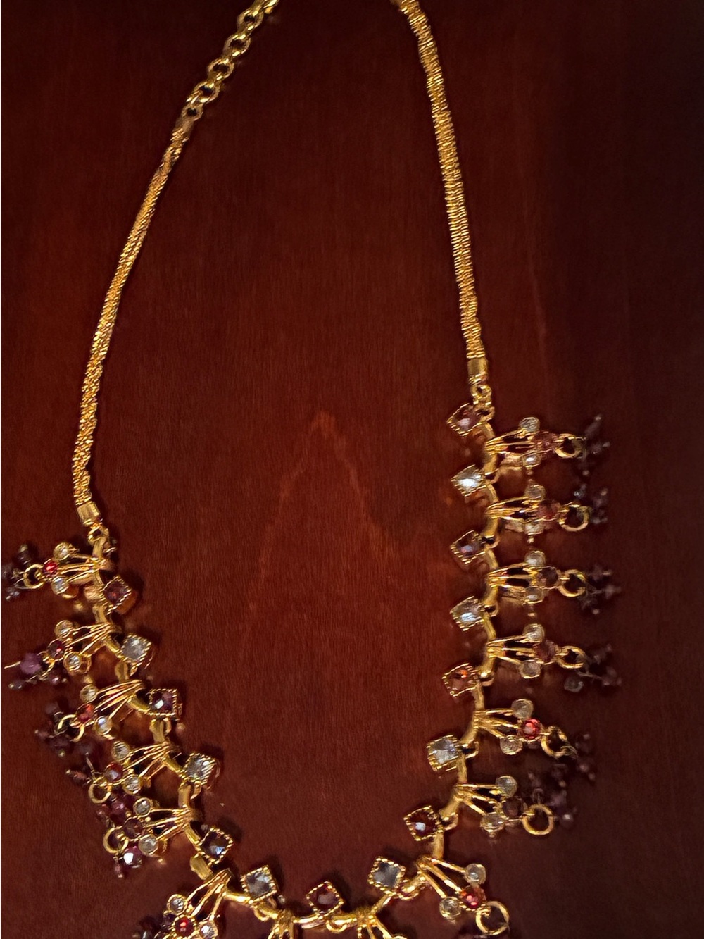 Gold-Women’s Dangle Necklace with Red and Clear Stones ❤️ - Picture 11 of 11